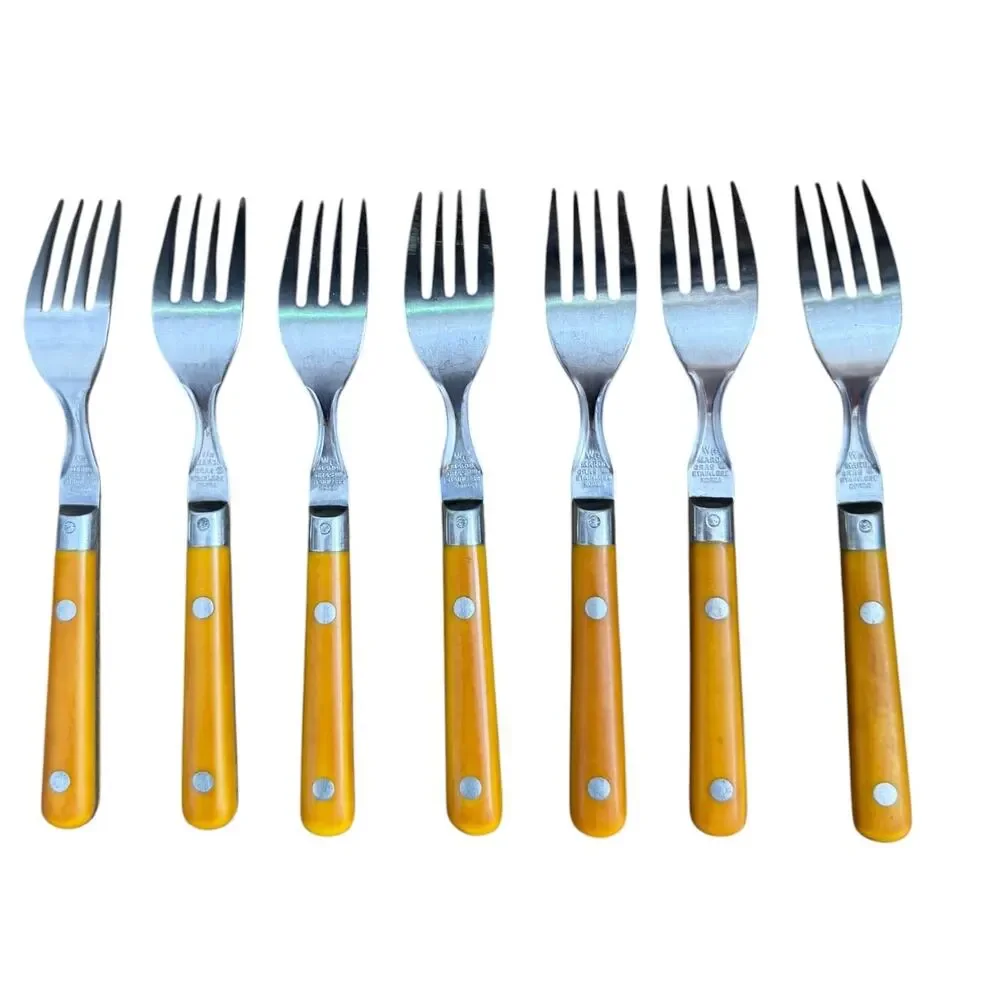 1970s Washington Forge Mardi Gras Butterscotch Yellow Flatware Set 35 Pieces